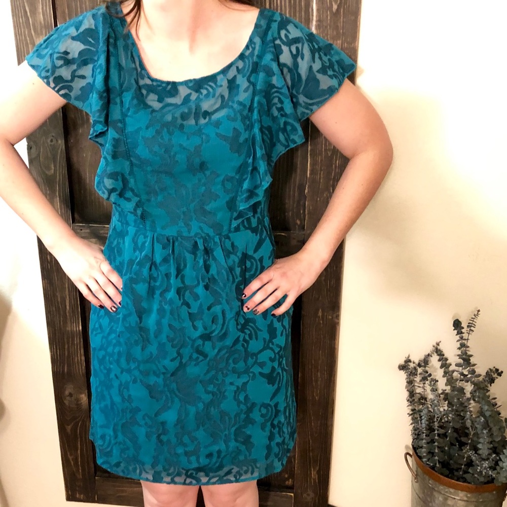 New Anthropologie dark teal dress (8 petite)